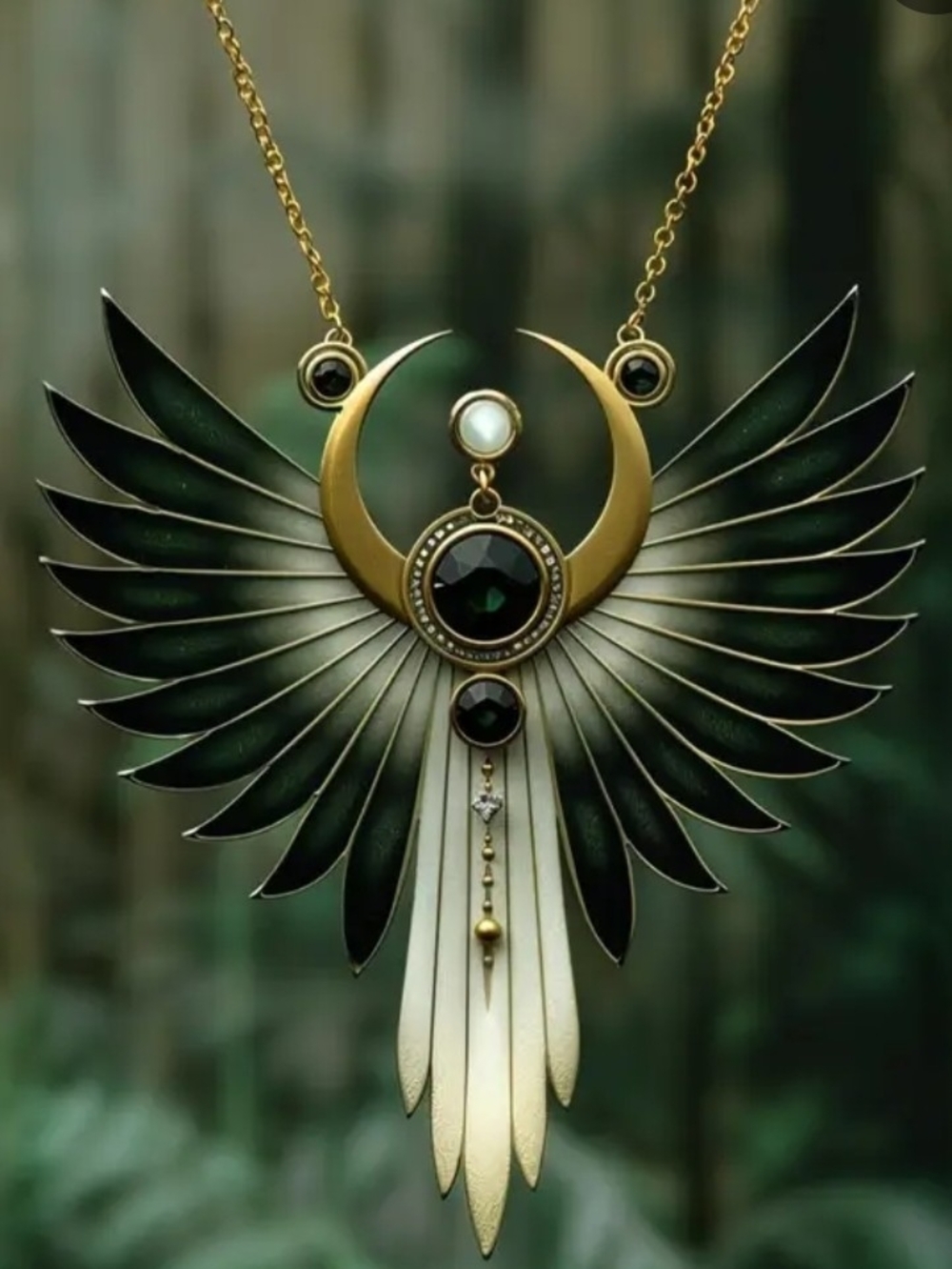 Crescent Winged Pendant Necklace